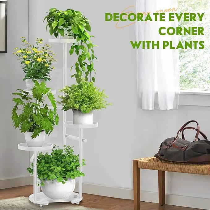 TOSKING 5 Tier Metal Plant Stand Indoor, Plant Shelf, Corner Shelf Flower Pot Stand for Outdoor Plant Stand for Living Room Balcony Garden Patio Bedroom (White, 38in) by GreenHaven Gardens