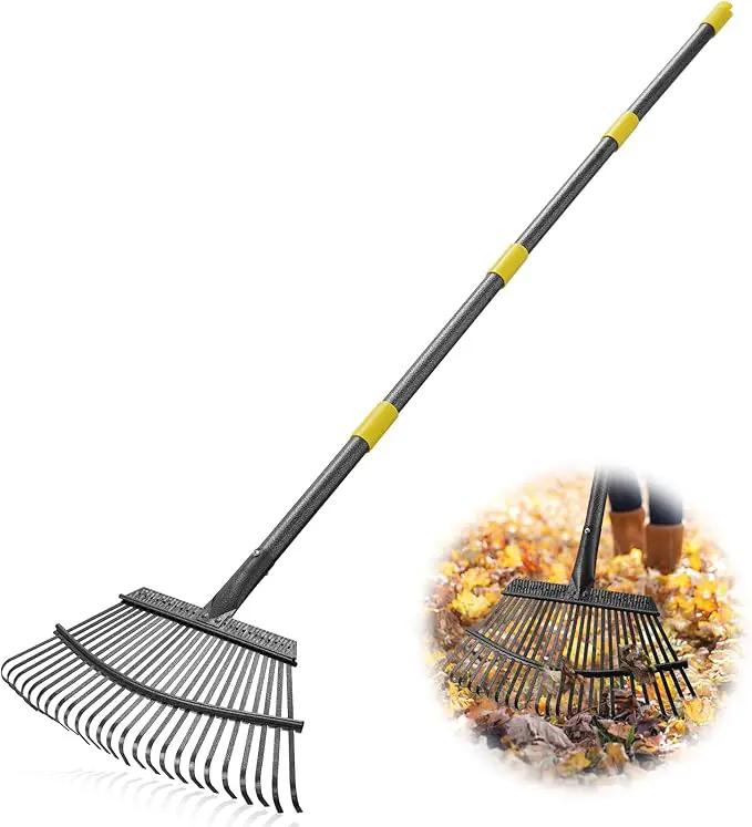 Metal Garden Rake, 6FT Rake for Leaves Lawns, 25 Metal Tines 18 inch Wide with Adjustable Handle Heavy Duty Yard Leaf Rakes for Gardening by GreenHaven Gardens