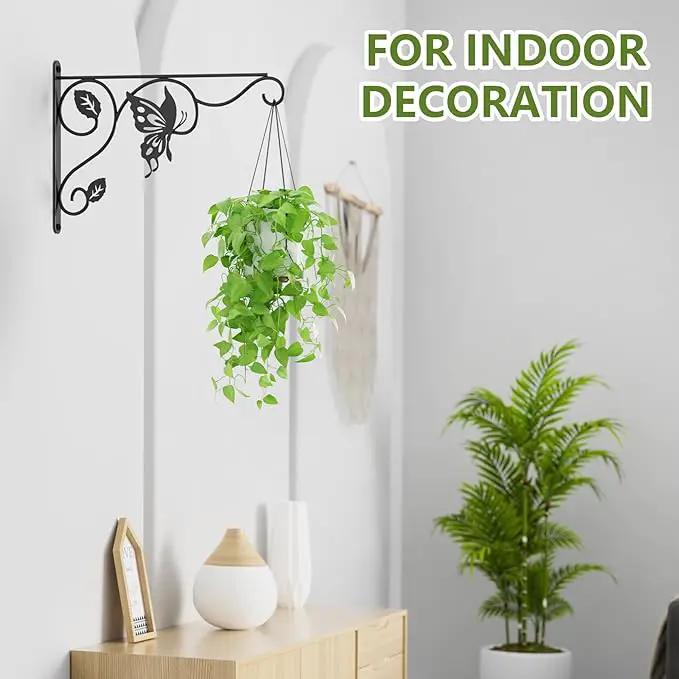2 Pack Heavy Duty Plant Hooks for Hanging - 12 Inch Metal Wall Hangers Indoor/Outdoor, Sturdy Plant Bracket for Bird Feeders, Planters, Lanterns, Wind Chimes - Patio, Garden, Home Decor (Black) by GreenHaven Gardens
