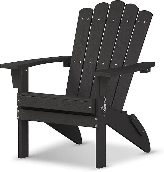 Folding HDPE Adirondack Chair, Weather-Resistant Patio Chair with Wide Armrests & High Backrest, Fire Pit Chair for Garden, Backyard, Porch - Black by GreenHaven Gardens