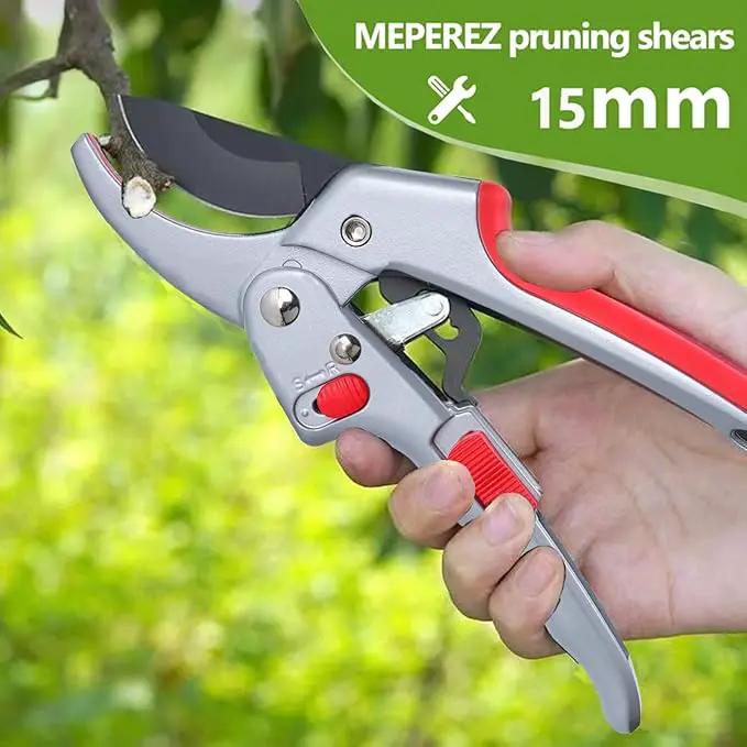 Garden clippers, premium Germany pruners, Work 3 times easier, professional ratchet pruning shears, cutting rose, flower, hedge, stem, tree, Sharp gardening scissors, Arthritis weak hand snips by GreenHaven Gardens