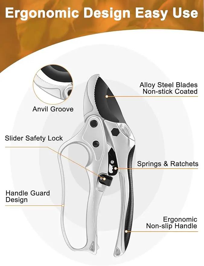Ratchet Anvil Pruning Shears for Gardening Heavy Duty, Labor-Saving Design Garden Clippers for Arthritis Weak Hands, 3/4" Cut Capacity Branch Cutter for Tree Trimming, Flower, Rose, Plant by GreenHaven Gardens