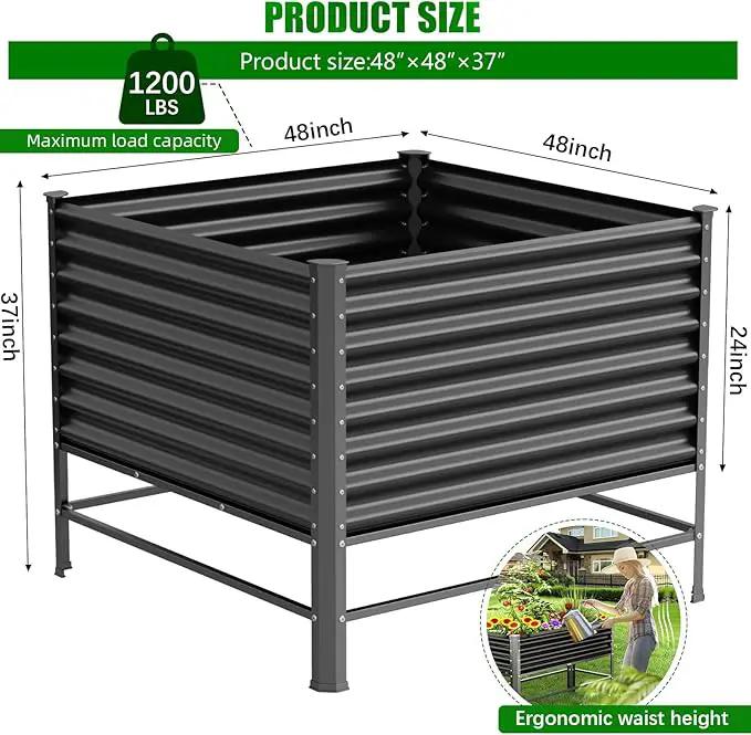 Doniks Raised Garden Bed with Legs, 48×48×37in Large Outdoor Metal Galvanized Garden Planting Box,1200lb Capacity for Vegetables Lawn Green Flowers, Fruits, Terrace by GreenHaven Gardens