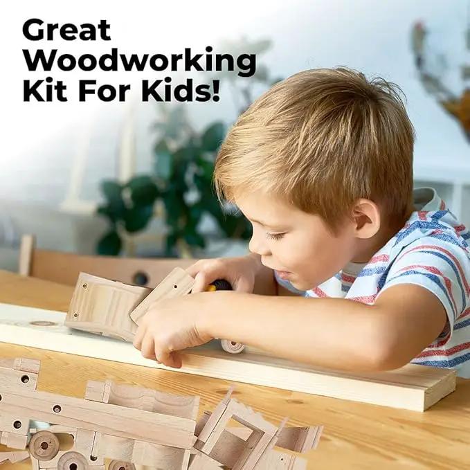Kraftic Woodworking Building Kit for Kids and Adults, with 3 Educational DIY Carpentry Construction Wood Model Kit Toy Projects for Boys and Girls - Tow Truck, Birdhouse and Dump Truck by GreenHaven Gardens