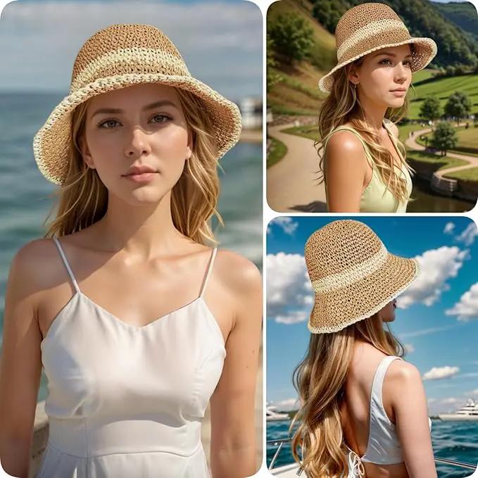 Floppy Big Beach Straw Hats for Women Foldable Summer Wide Brim Packable Sun Hat Womens Travel Straw Fedora Hat by GreenHaven Gardens