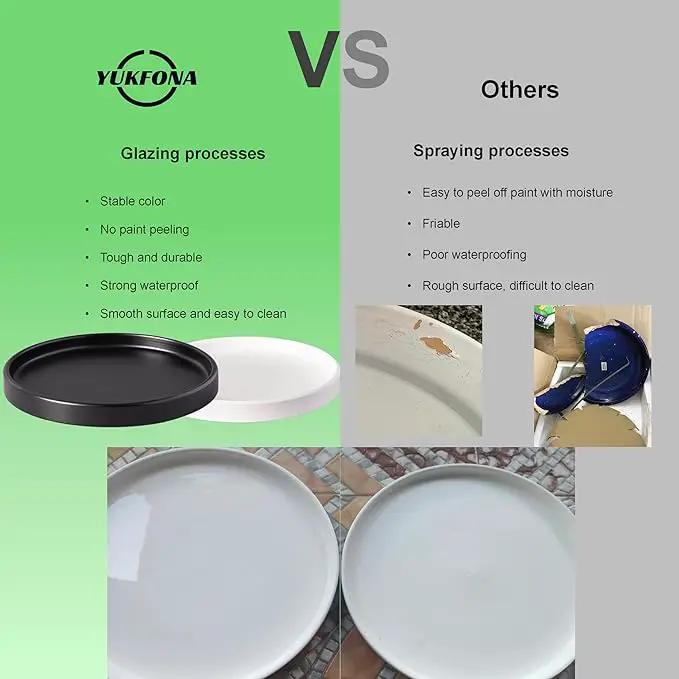 2 Pack Ceramic Plant Saucer Pot Tray 8 Inch, Planter Saucers 4 5 6 7 8 9 10 11 12 13 Inch for Indoors Outdoor, Durable Sturdy Flower Drainage drip Water Tray for Glazed Pots Base (8.5 Inch-Black) by GreenHaven Gardens