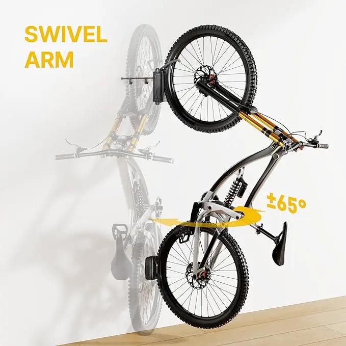 monTEK Swivel Bike Wall Mount, Bike Hangers for Garage, Bike Wall Mount with Two Extra Storage Hooks, Bike Hanger Wall Mount for Space Saving, Bike Rack Garage Holds Up to 77 lbs by GreenHaven Gardens