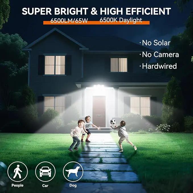 65W LED Flood Light Outdoor, 6500LM, Waterproof, 6500K Motion Sensor Flood Lights Outdoor with Adjustable 3 Head Detected Floodlight for Outside Entryway Garage, Yard, Porch, White, 2 Pack by GreenHaven Gardens
