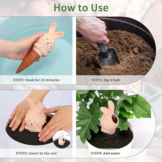 WILDKEN Terracotta Watering Globes, 4 Pack Rabbit Shaped Plant Watering Spikes Vacation Self-Watering Planters Devices for Indoor and Outdoor Plants by GreenHaven Gardens