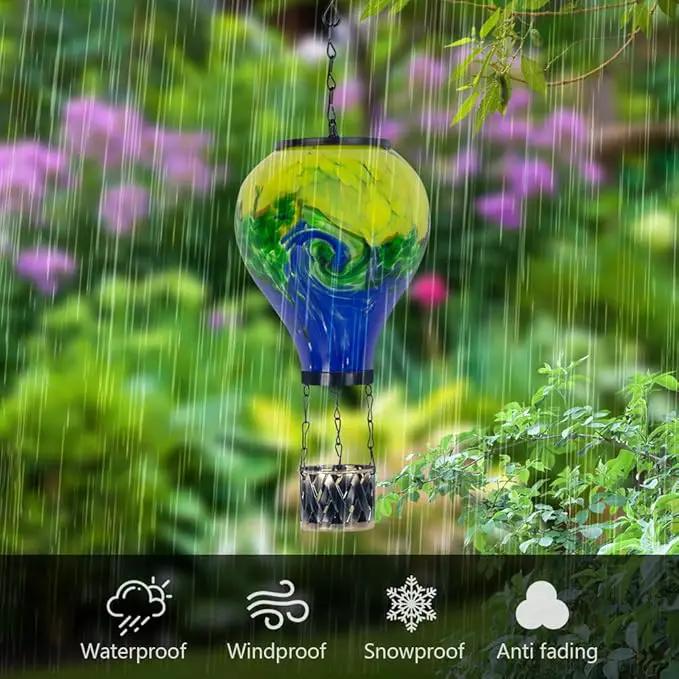 Tie-Dye Style Solar Hot Air Balloon Lantern with Flame, Glass Hot Air Balloon Solar Lantern Waterproof Outdoor Lanterns Decorative Lamp for Patio, Garden, Porch by GreenHaven Gardens