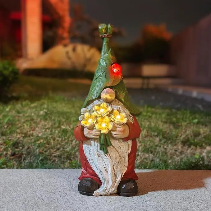 Garden Gnome Statue Outdoor Decor, Solar Garden Gnome Figurine Light, Resin Statues Sculpture for Patio Yard Lawn Outdoor Decorations by GreenHaven Gardens