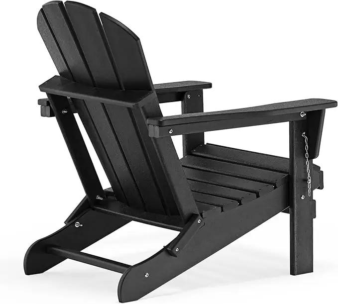 WO Home Furniture Adirondack Chairs Table Set of 3 PCS Outdoor Folding Chairs Side End Table Weather/UV Resistant for Lawn, Garden, Bon Fire, Balcony (Black) by GreenHaven Gardens