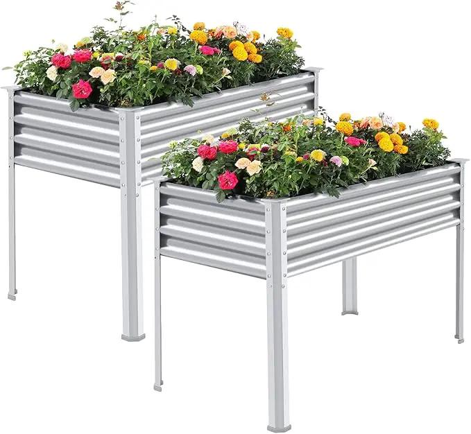 Land Guard 2Pcs Galvanized Raised Garden Bed with Legs, 48×24×32in Large Metal Elevated Raised Planter Box with Drainage Holes for Backyard, Patio, Balcony, 400lb Capacity by GreenHaven Gardens