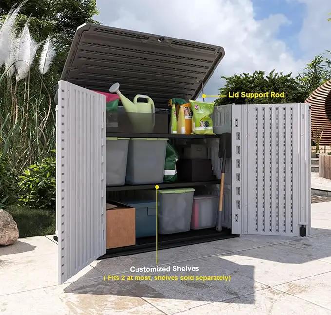 KINYING Outdoor Storage Shed - Horizontal Storage Box Waterproof for Garden, Patios, Backyards, Multi-Opening Door for Easy Storage of Bike, Garbage Cans, Tools, Lawn Mower, Off-White, 26 Cubic Feet by GreenHaven Gardens