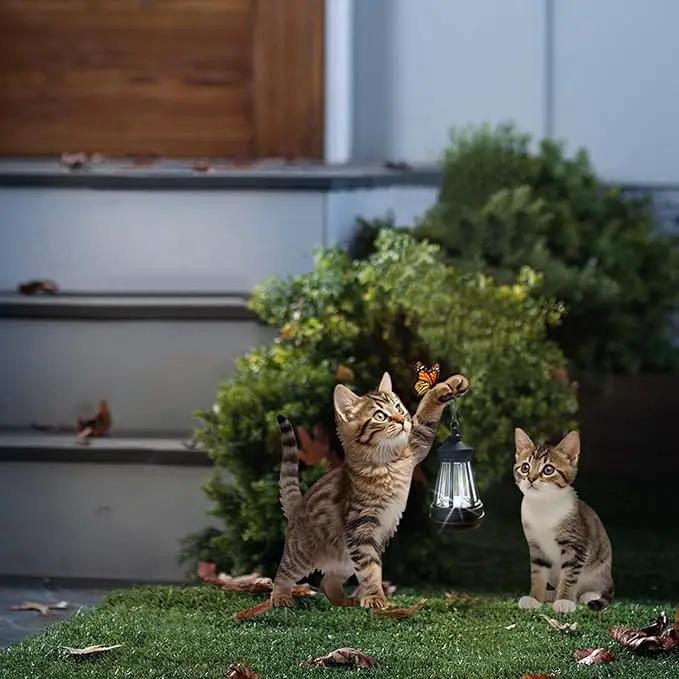 Set of 2 Realistic Cats Metal Stakes Solar Lantern Decoration, Cute Cats Stakes with Solar Lantern for Yard, Outdoor Garden Lawn Pathway Patio Ornaments, HDS-1021 by GreenHaven Gardens