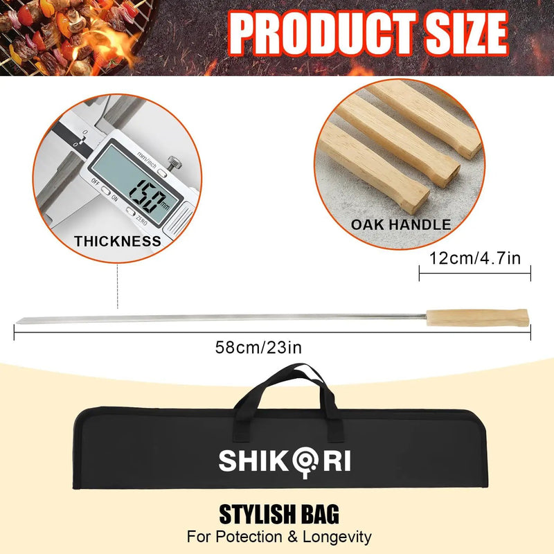 SHIKORI Kabob Skewers,BBQ Barbecue Skewers,Stainless Steel Sticks,24 Inch Heavy Duty Large Wide Reusable,with Nonslip Wooden-12 Pcs by GreenHaven Gardens