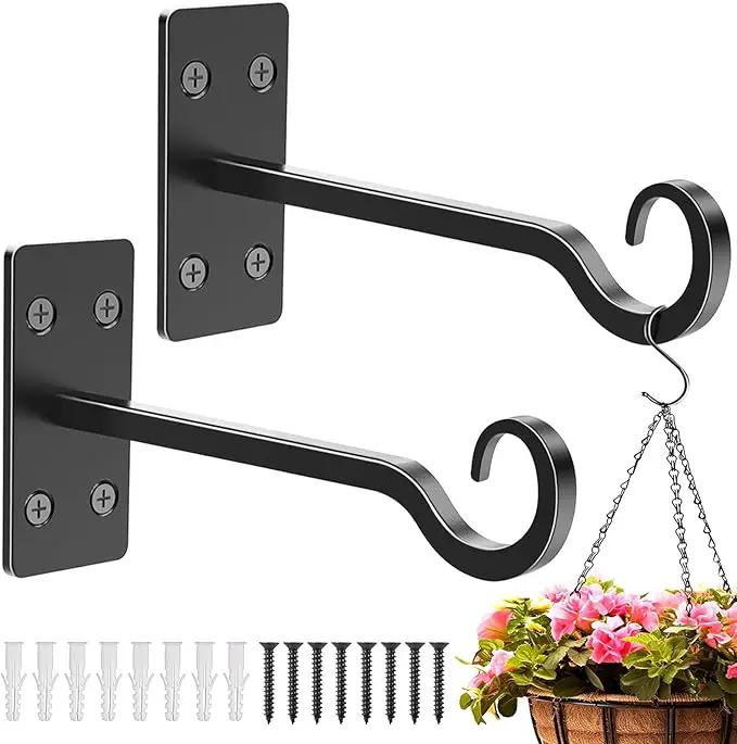 Heavy Duty Plant Hangers Outdoor- Hand-Forged Hanging Plant Brackets - 2 Pack 12 Inch Black Wrought Iron Wall Plant Hooks for Hanging Plants, Lanterns, Bird Feeders by GreenHaven Gardens