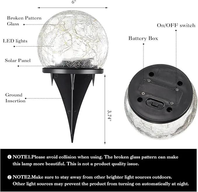 Honoson 6 Inch Solar Globe Lights Outdoor Waterproof, Solar Balls for Garden Cracked Glass Ball, Ground Landscape Garden Decor for Patio and Yard Lawn Backyard (4 Pieces) by GreenHaven Gardens