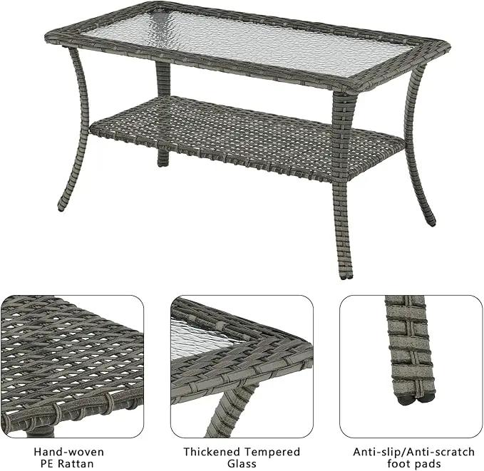 Outdoor Wicker Patio Furniture Set - 6 Piece Rattan Patio Conversation Set with 2 Rocking Swivel Chairs,2 Ottomans,1 Sofa and 1 Coffee Table for Porch Deck Backyard Garden(Mixed Grey/Grey) by GreenHaven Gardens