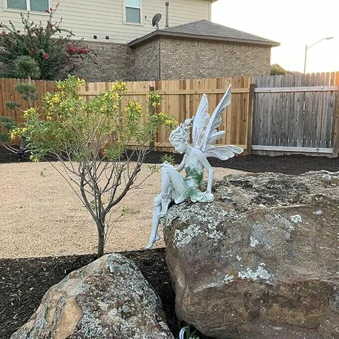 Angel Figurine Outdoor Garden Fairy Statue, 9 ''Garden Sculpture Resin Angel Craft Home Table Ornaments for Lawn Yard Art Porch Patio Decorations Christmas Housewarming Garden Gift (White) by GreenHaven Gardens