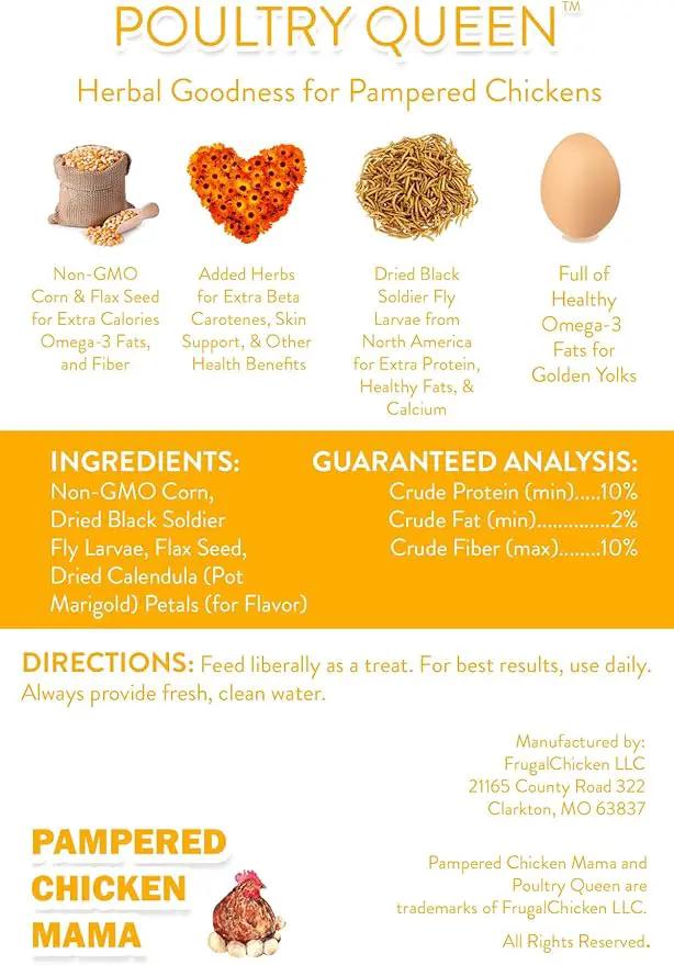 Pampered Chicken Mama Non-GMO Mealworm, Corn, Flax, & Herb Treat (10 Pounds) for Backyard Chickens, Healthy Layer Feed & Supplies for Pet Chickens Poultry Queen Treat for Hens by GreenHaven Gardens