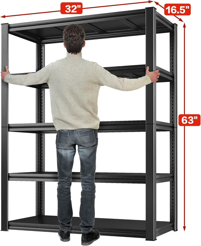Raybee Garage Shelving 2000LBS Storage Shelves Adjustable Metal Shelves 5 Tier Heavy Duty Shelving Metal Shelf for Basement Pantry Kitchen 32" W x 16.5" D x 63" H by GreenHaven Gardens