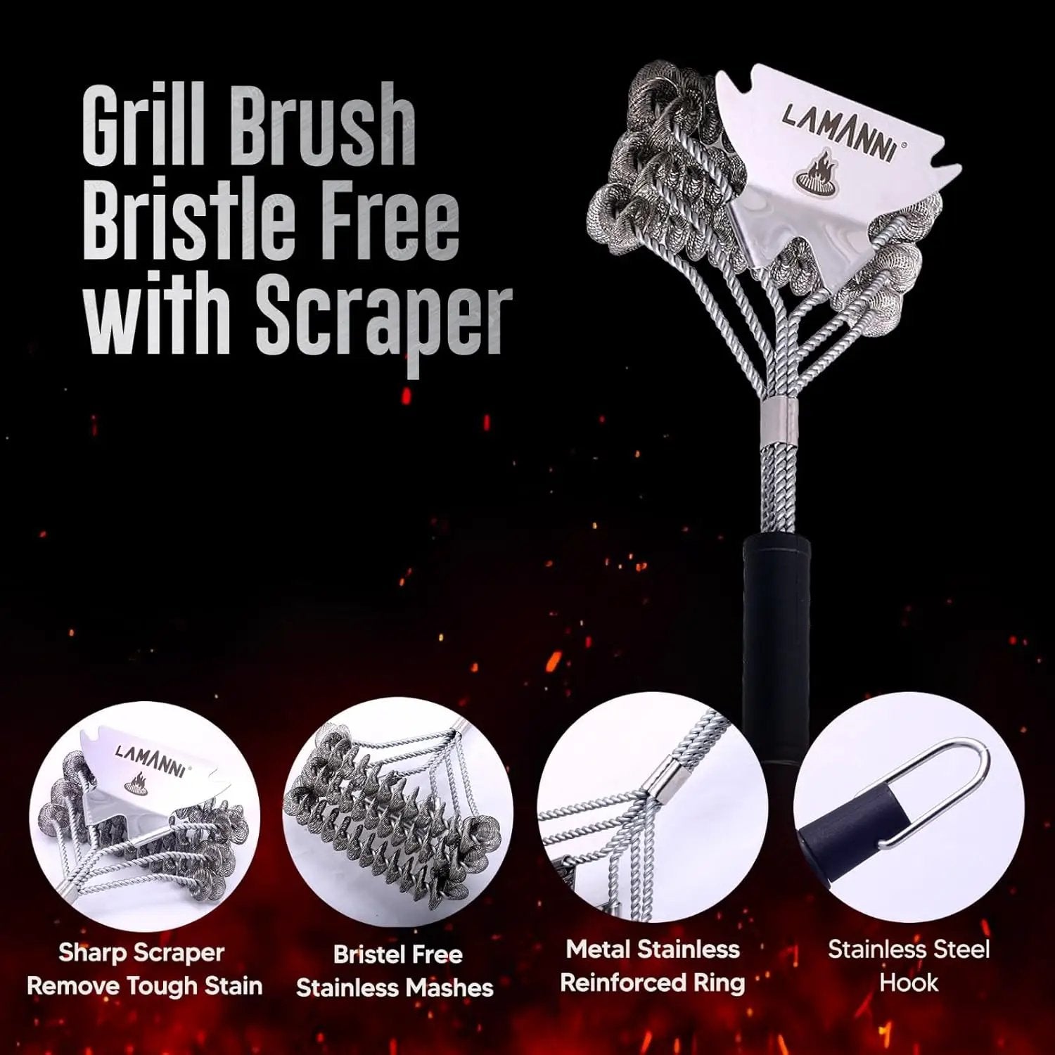 Grill Cleaner and Scraper 18” This BBQ Grill Cleaner Helps You to Scrub Your BBQ Grill Extra Strong BBQ Cleaner Accessories by GreenHaven Gardens