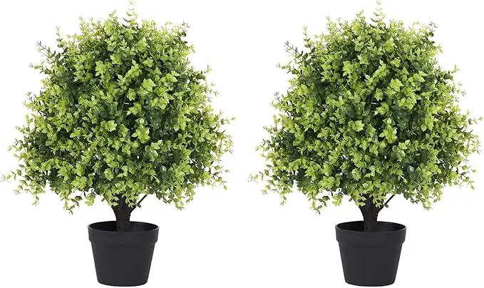 THE BLOOM TIMES 2ft Faux Boxwood Plants Outdoor Set of 2, Topiary Balls Artificial Outside Trees, 24" UV Resistant Fake Greenery Bushes & Shrubs for Front Porch Planter by GreenHaven Gardens