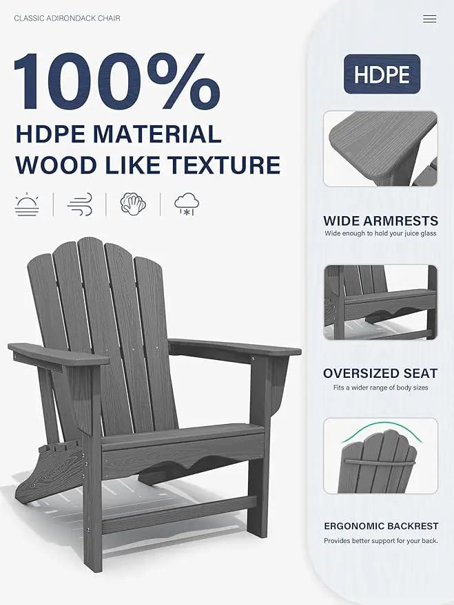 KINGYES HDPE Adirondack Chair, Classic Oversize Adirondack Chair, Grey by GreenHaven Gardens