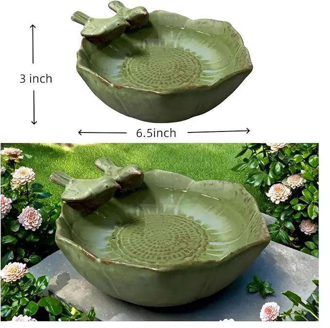 6.5" Ceramic Birdbath Bowl Wild Bird Feeder Food Holder Container Feeding Tray for Outside Bee Bird Water Bath Outdoor Garden Courtyard Decoration(Small) by GreenHaven Gardens