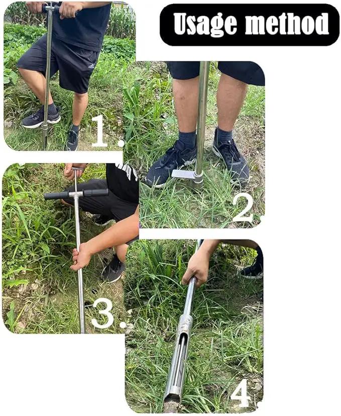 INTBUYING 40’’ Soil Sampler Probe Soil Test Probe with 9.8’’Sample Ejector and Foot Pedal T Rubber Handle Stainless Steel 2.7'' Dia for Soil Sampling Lawn Garden Farm by GreenHaven Gardens