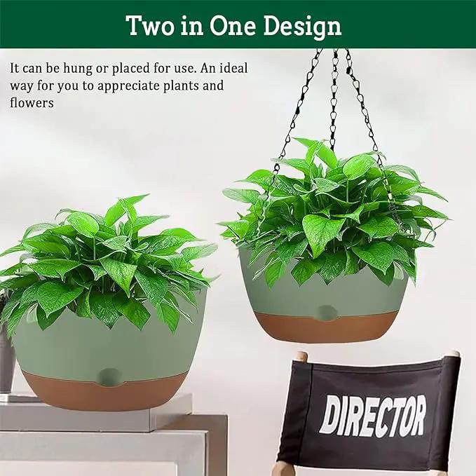 Hanging Planter Self Watering 10 Inch, 2 Pack Indoor Outdoor Hanging Baskets, Hanging Flower Pots with Drainage Hole & 2 Kinds of Plant Hangers for Garden Home Decor(Green)… by GreenHaven Gardens