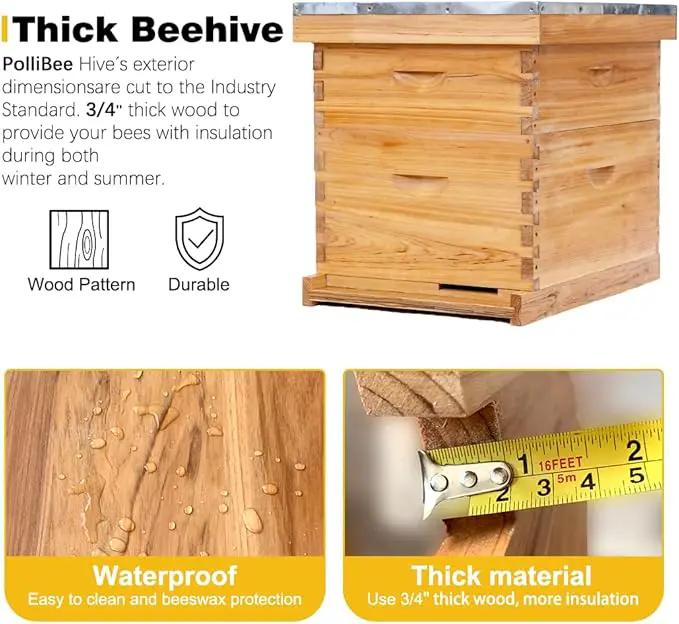 POLLIBEE 10 Frame Bee Hive,Beeswax Coated Beehive Kit for Bee Keeper,Complete Beehive Include 1 Deep Brood Bee Box and 1 Medium Bee Hive Box with Frame and Foundation by GreenHaven Gardens