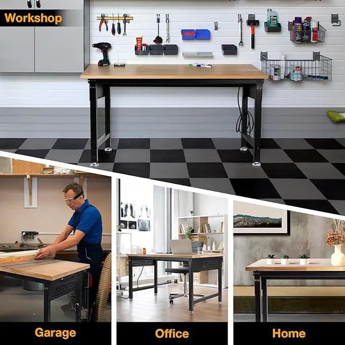 48" L×24”W Adjustable Workbench, 28”-40”Heights Heavy Duty Table 2000 LBS Load Capacity, Work Bench with Power Outlet & Pegboard, Rubber Wood Work Table for Garage, Office, Workshop, Home by GreenHaven Gardens