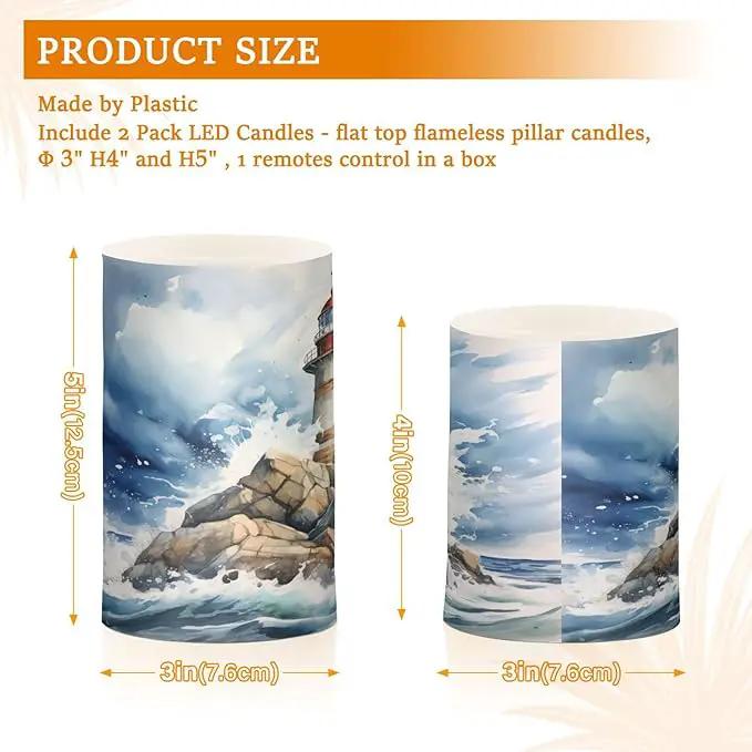 Flickering Flameless Candles, Lighthouse Ocean LED Candles with Remote Timer, Set of 2 Battery Operated Candle for Valentine Wedding Birthday by GreenHaven Gardens
