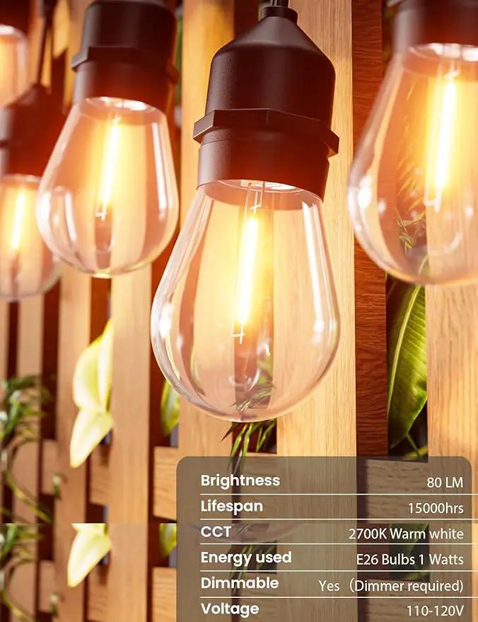 Svater Outdoor String Lights 200 FT, E26 Socket, 64pc S14 Shatterpoof Bulbs, 1 Watt Dimmable 2700K Warm White, IP65 Waterproof Commercial Grade Patio Light (4 Pack X 50FT) by GreenHaven Gardens