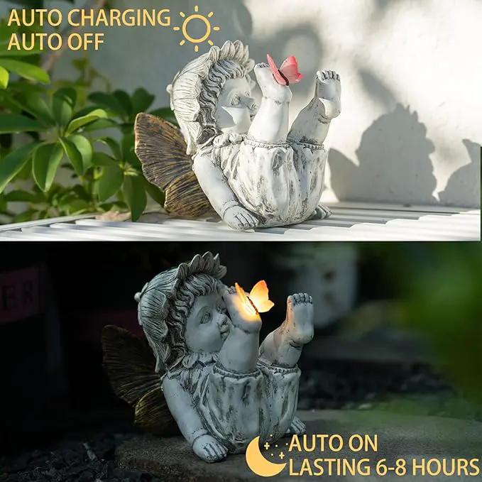 Garden Fairy Outdoor Solar Decor,Fairy Garden,Garden Sculpture,Resin Ornaments for Patio Lawn Yard Porch,Playful Garden Flower Fairy Statues for Outside Angel Gifts,7.91 Inches Tall by GreenHaven Gardens