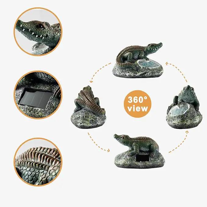 Garden Statue Crocodile,Solar Crocodile Decor for Outdoor,Resin Crocodiles Figurine with Solar Light for Patio,Balcony,Yard,Lawn Ornament,Perfect Garden Gift by GreenHaven Gardens