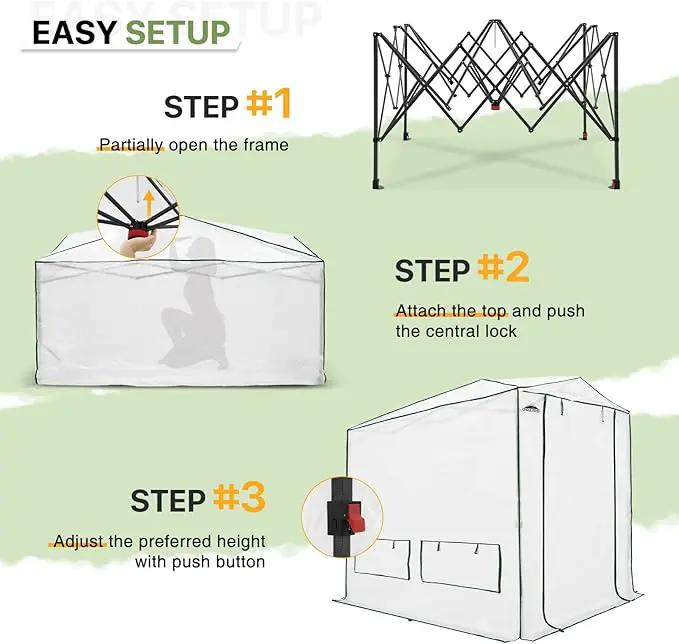 EAGLE PEAK 8x6 Portable Walk-in Greenhouse, Pop-up Indoor Outdoor Garden Green House, Zippered Doors and Windows, Heavy Duty Woven PE Top, White by GreenHaven Gardens