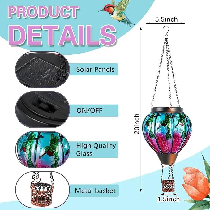 2 Pcs 20Inch Hummingbird Hot Air Balloon Hanging Solar Lantern Outdoor Garden Decor Waterproof Hot Air Balloon Flame Lantern for Lawn Porch Yard by GreenHaven Gardens
