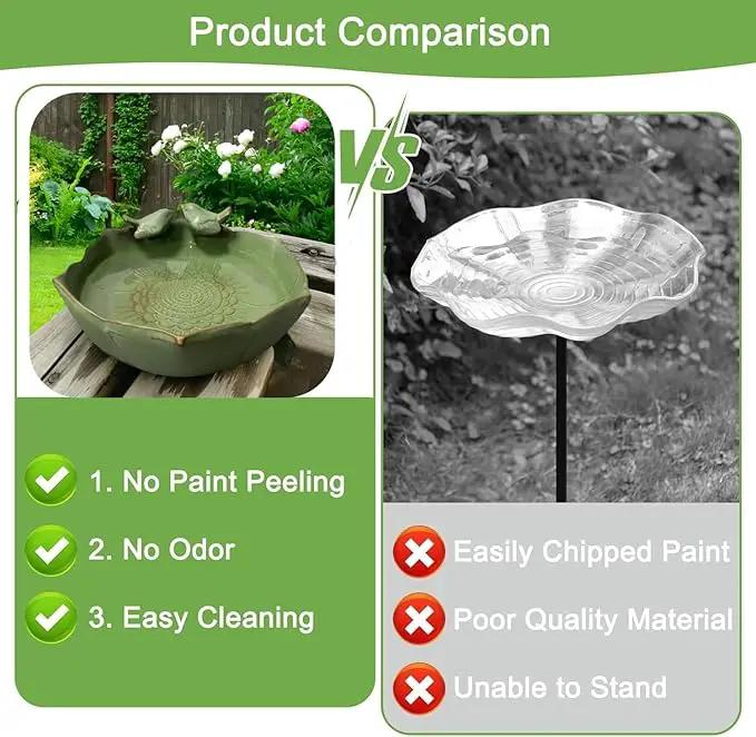 Bird Bath for Outside on Ground, 10 in Ceramic Birds Bath Bowl, Handmade Ground Bird Feeders and birdbath for Outdoors for Outdoors, Garden, Tabletop, Balcony and Lawn (Big - deep) by GreenHaven Gardens
