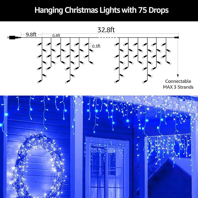Led Christmas Lights Outdoor Christmas Decorations Hanging Lights 400LED 8 Modes 75 Drops, Waterproof Outdoor Indoor Fairy Christmas Lights for Party, Holiday, Wedding Decorations (Blue) by GreenHaven Gardens