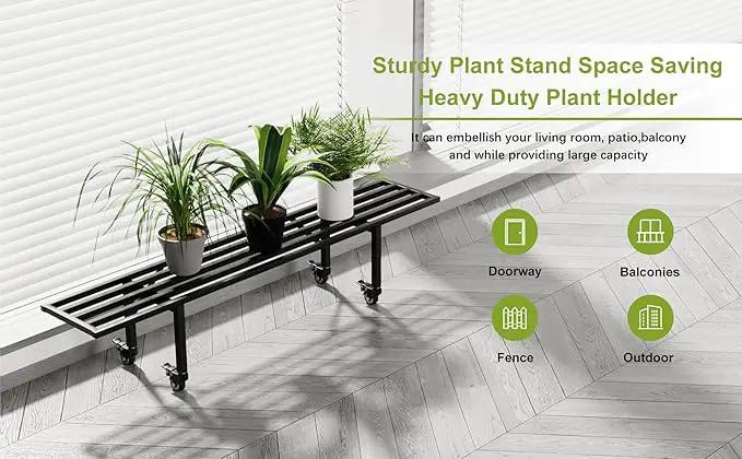 Zhongma One Tier Metal Plant Stand with Wheels,(45.67 L x 8.66 W x 10.3 H) Heavy Duty Plant Holder for Home, Window,Garden, Plant Lovers, Display Stand by GreenHaven Gardens