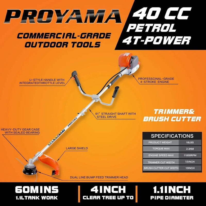 PROYAMA 40cc Gas Powered Brush Cutter, 4-Cycle Weed Eater, 3 in 1 Dual Line Gas String Trimmer and Grass Trimmer, Weed Wacker Extreme Duty… by GreenHaven Gardens