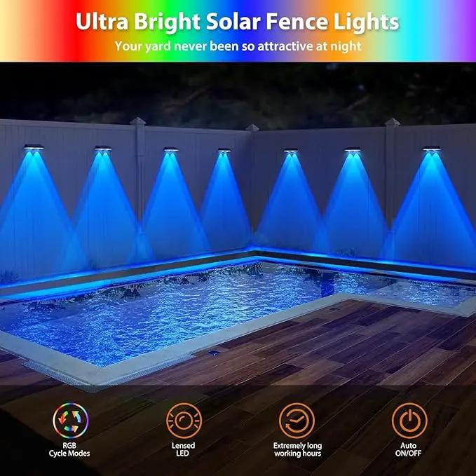Solar Fence Lights,RGB & Warm White & 6 Colors Lens LED Dusk to Dawn Deck Light, Fence Solar Lights Outdoor Waterproof, Solar Outdoor Lights for Backyard/Railing/Wall/Step/Patio/Pool Set of 2 by GreenHaven Gardens