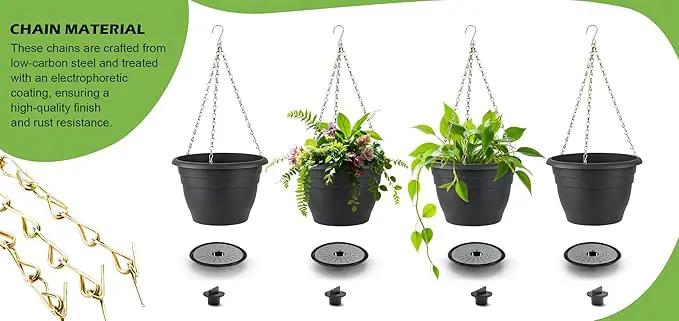 Hanging Planters 10 Inch, 4 Pcs Flower Pots with Drainage Hole, Self Watering Hanging Basket for Indoor Outdoor Plants, Decor, Gray by GreenHaven Gardens