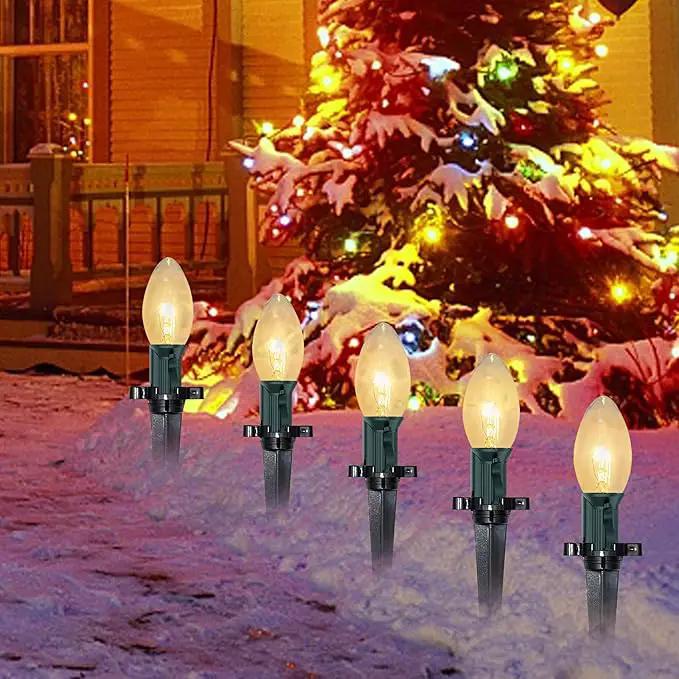 C9 Christmas Pathway String Lights, 38Ft Clear Pathway String Lights Outdoor with 25 Clear Bulbs and Stakes, Waterproof Walkway Lights for Outside Driveway Sidewalk Outdoor Christmas Decorations by GreenHaven Gardens