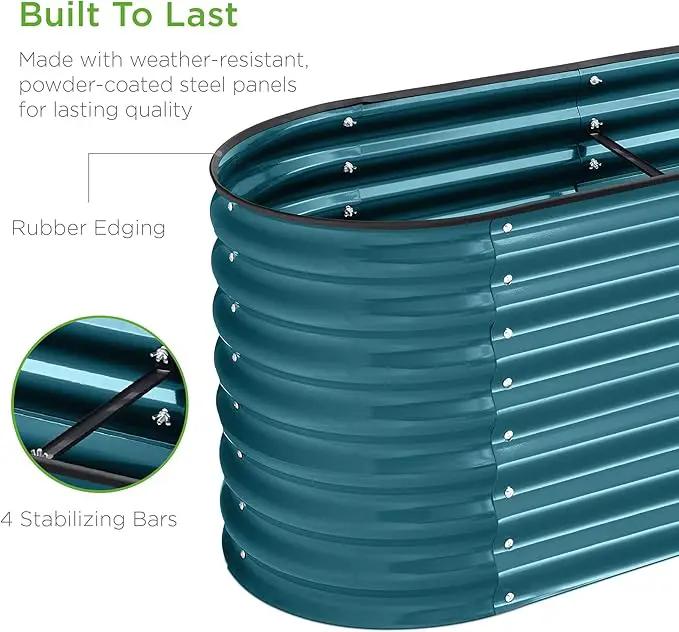 Best Choice Products 8x2x2ft Metal Raised Garden Bed, Oval Outdoor Deep Root Planter Box for Vegetables, Herbs w/ 4 Support Bars, 215 Gal Capacity - Peacock Blue by GreenHaven Gardens