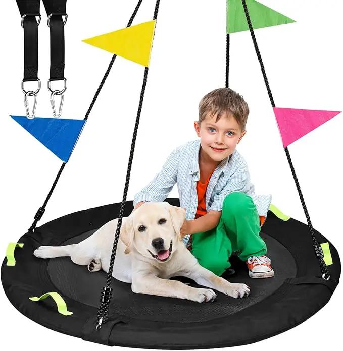 Tree Swing, Saucer Flying Swing 40 Inch for Kids, 900lbs Weight Capacity, with Adjustable Hanging Straps, Swing Sets for Backyard, for Indoor and Outdoor Playground, Black by GreenHaven Gardens
