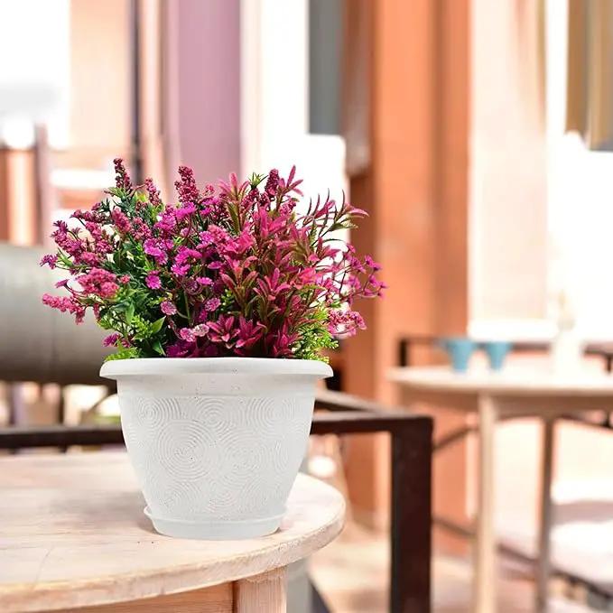 Plastic Flower Pots Planters for Indoor Plants, 3 Pack 10 Inch White Plant Pots with Drainage Hole & Tray, Modern Decorative Large Plant Pot with Saucer for Indoor Outdoor Plants Garden House Planter by GreenHaven Gardens